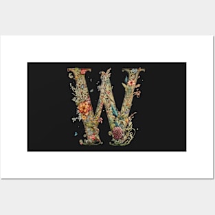 Floral Garden Watercolor Monogram Letter W Posters and Art